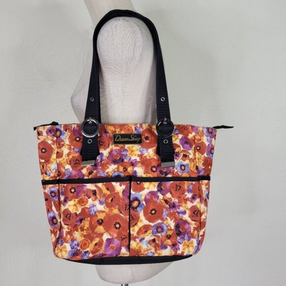 Donna Sharp Tote Handbag Purse Poppy Floral Adjustable Buckle Double Straps - Picture 1 of 8